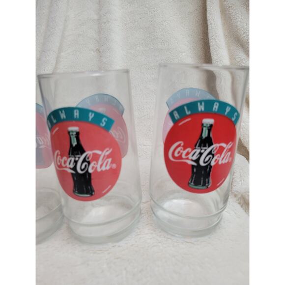 VTG 90s COKE Always Coca-Cola Graphic Logo Print Drinking Glasses✨️Set of 5 - Picture 2 of 8
